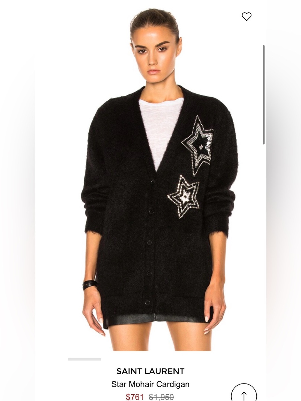 Saint Laurent Star Embellished Mohair Women’s Cardigan Sweater ~ Made in Italy - Picture 2 of 15